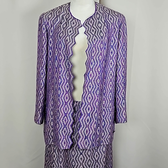 CHANEL purple diamond weave pencil skirt & jacket set size 44 (size 12) - Picture 2 of 6